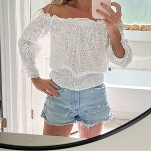 Divided White Eyelet Off-Shoulder Blouse